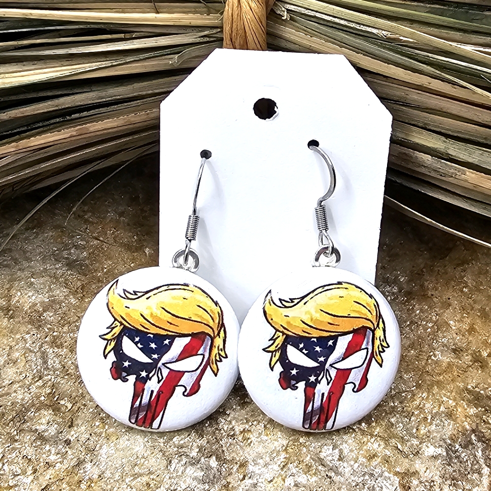 Trump Punisher Earrings Make America Great Again 2024 Donald Trump For President